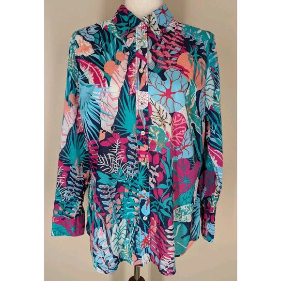 Talbots Shirt Womens Large The Classic Casual Button Up Jungle Botanical - Picture 2 of 10